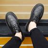 Office Men's Leather Shoes Black Round Toe Male Casual Brogue Shoe Social 2025 Trend Cowhide Low Price Free Delivery Shipping Pu