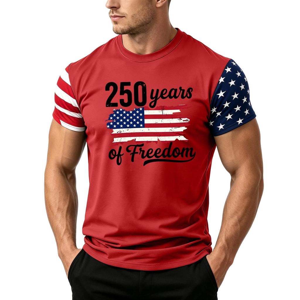 Men's Independence Day Flag Print Short Sleeve T-Shirt, Loose Casual Daily Summer Tops