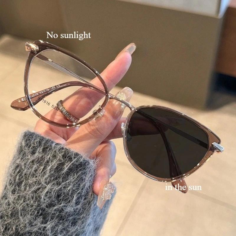 Nearsighted Eyeglasses Trendy Cat's Eye Color Changing for Women For Outdoor Use Color Changing UV Protection Goggles Myopia Eyeglasses
