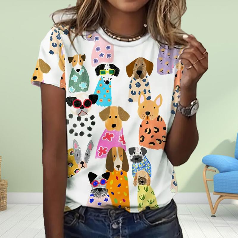 Fashion WomenColorful Graffiti Print T Shirt Funny Casual O-neck Short Sleeves T-shirt Summer Female Tee Shirt