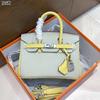 Womens Togo Top Grain Leather Handbag Contrast Color Fashion Shoulder Crossbody Bag
