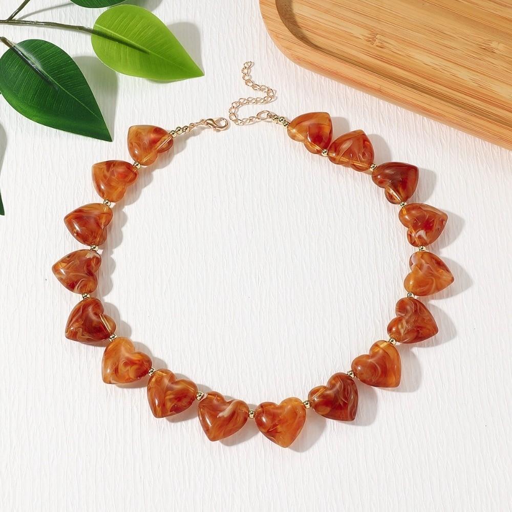 Love Heart Women Clavicle Chain Choker Sweater Chain Colorful Acrylic Necklace  Spring Summer