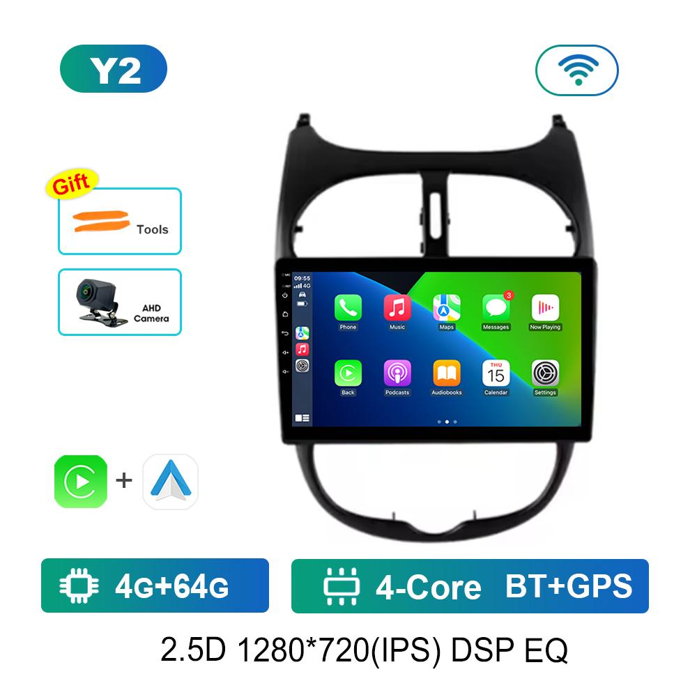 9 Inch Navigation GPS 4G Carplay for Peugeot 206 2001 - 2016 Android OS Car Video Multimedia Player BT QLED Touch Screen WiFi