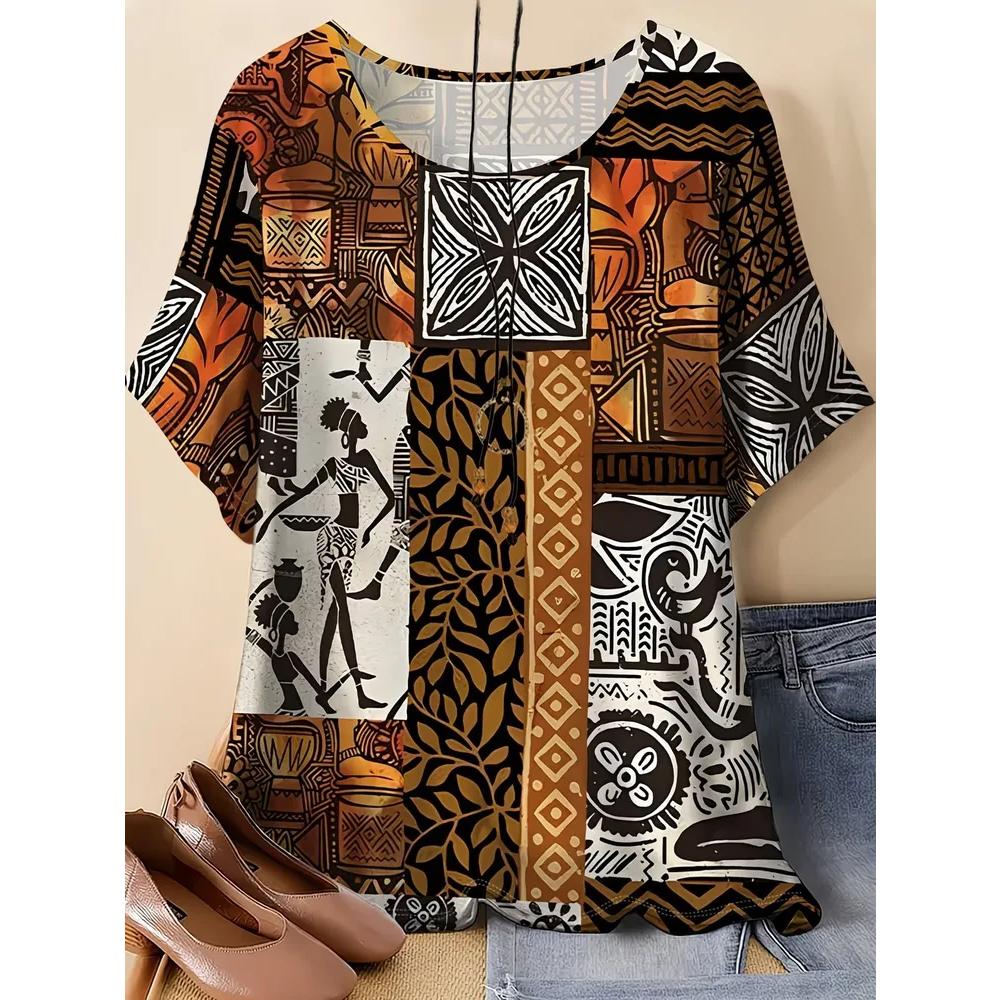 Women's Flower Print Versatile Top Casual Short Sleeve Loose Comfortable T-Shirts Women’s