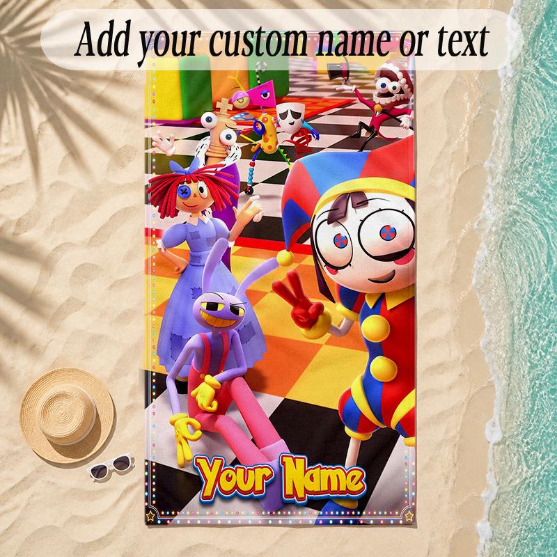 Beach TowelThe Amazing Digital Circus Custom Name Text Personalized Soft Towel for Beach Pool Indoor Home Decor Gift