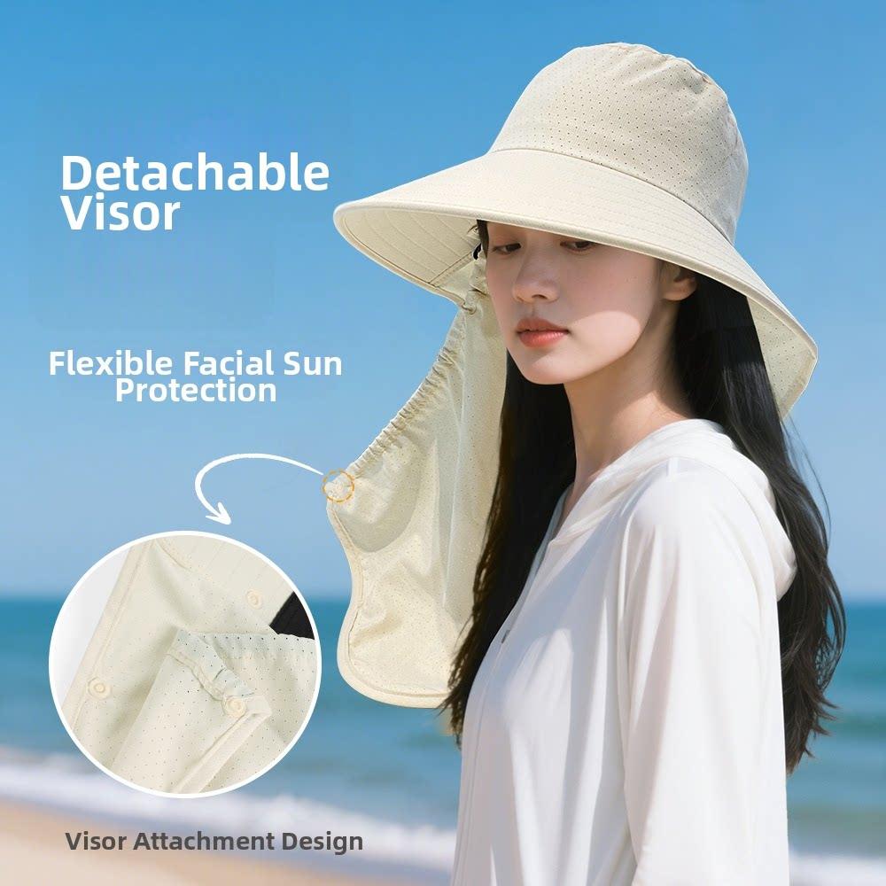 UPF50+ UV-Schutz Abnehmbarer Fischerhut mit Gesichts- und Nackenschutz, Vielseitiger Sonnenhut 99,9% UV-Schutz für Damen Outdoor-Reisen