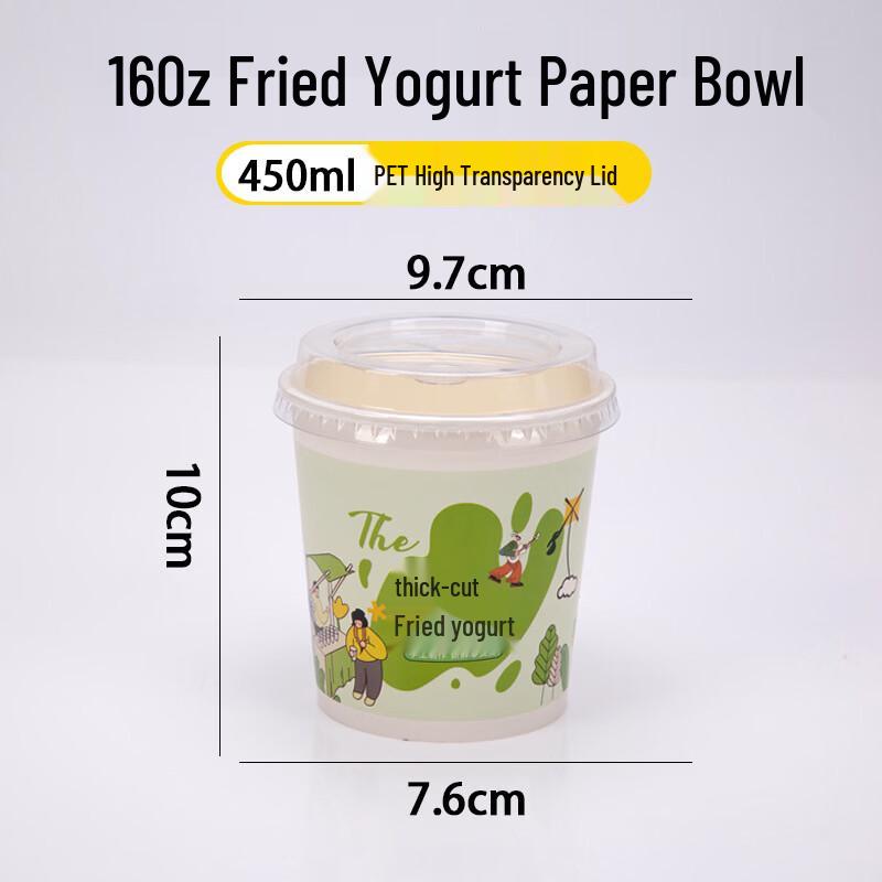 Handun Disposable 16oz Fried Yogurt Paper Bowls with Lids
