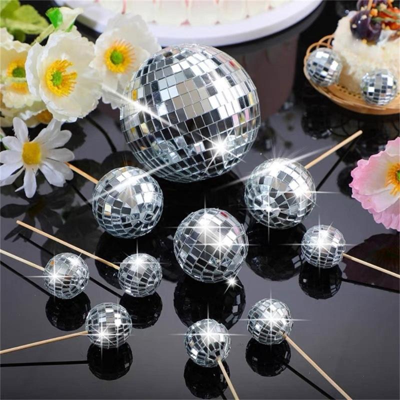24 Pieces Reflective Sphere Cake Toppers for Party Decoration Decorative Cupcake Inserts Accessories Cake Ornament