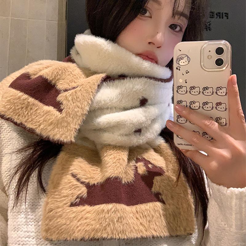 Puppy Knitted Plush Scarf Women's New Winter Cute Warm Korean Students Versatile Scarf Neck Protection Winter