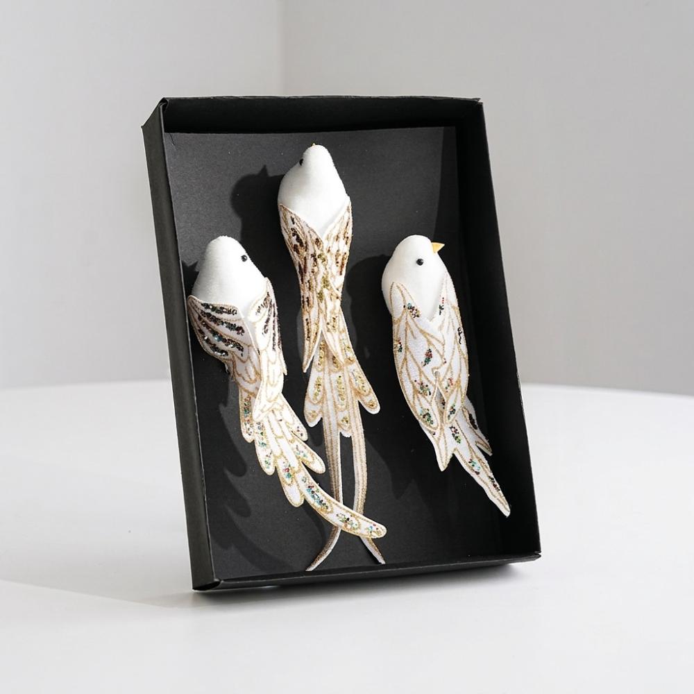 Soft Fluffy Glitter Christmas Bird Clip Ornament Artificial Spread-Wing Bird Home Decor