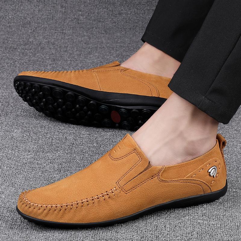 One-pedal Men's Shoes Lazy Doudou Shoes Fashion Soft Leather Soft Sole Breathable Leather Casual Shoes Breathable Leather Shoes