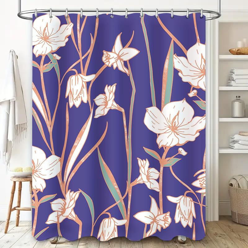 Modern Blue Floral Shower CurtainBathroom Decor, Waterproof Fabric for Bathtub Area Perfect for Home Renovations DIY Projects (S