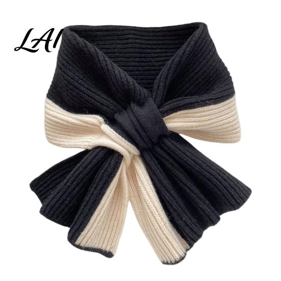 Stylish Retro Neck Scarf for Dates Knitted Warmer Women Winter Cold Weather Windproof Gaiter Autumn Fashion Accessory Contrast Color Shawl