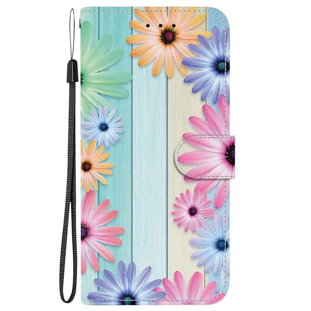 Cute Painting Leather Flip Phone Case For Samsung Galaxy S22 S23 FE S24 Plus S25 Ultra Flower Butterfly Wallet Stand Back Cover