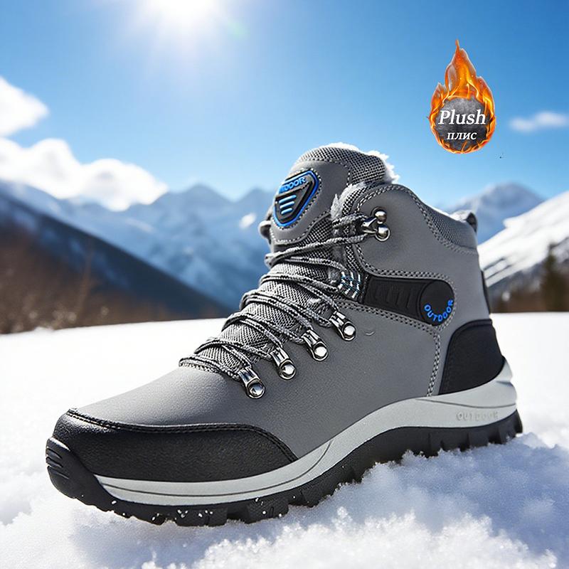 נעלי שלג חורפיות לגברים, נעלי ספורט גבוהות עמידות למים, מגפי טיפוס חמים מפרווה, נעלי טיפוס מפרווה פנאי רב-תכליתיות