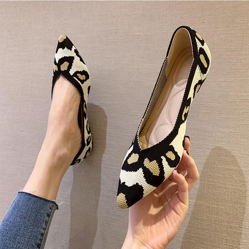 Spring and autumn flat shoes fashion leisure Women's flat shoes pointed knitting elastic comfortable boutique shoes