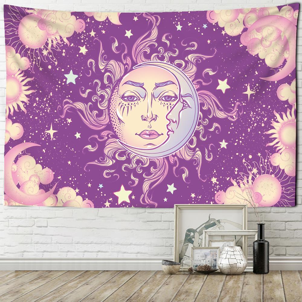 Moon Tapestry Hanging Wall Hippie Flower Wall Carpet Dormitory Decoration Starry Sky Carpet Kawaii Room Decoration Tapestry