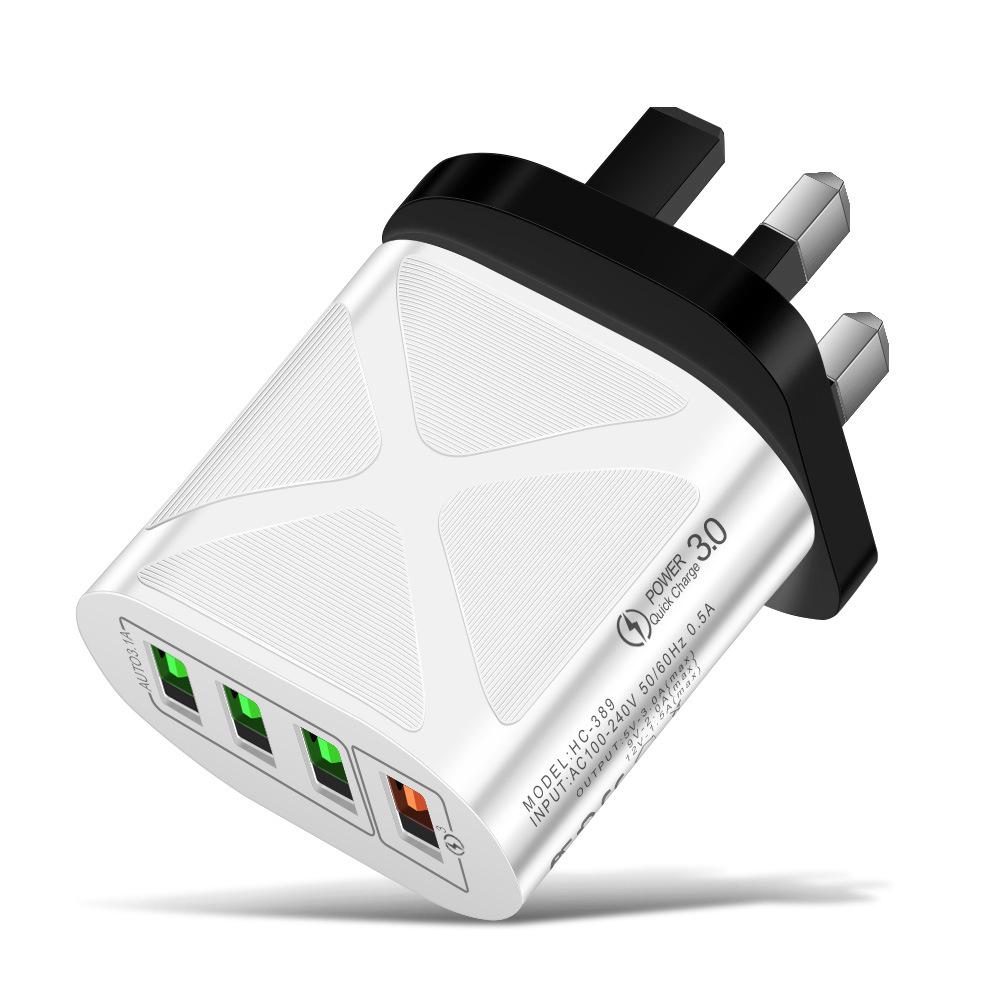 4-Port USB Fast Charger 5V/9V/12V QC3.0, European/American/British/Australian Standards, New Model