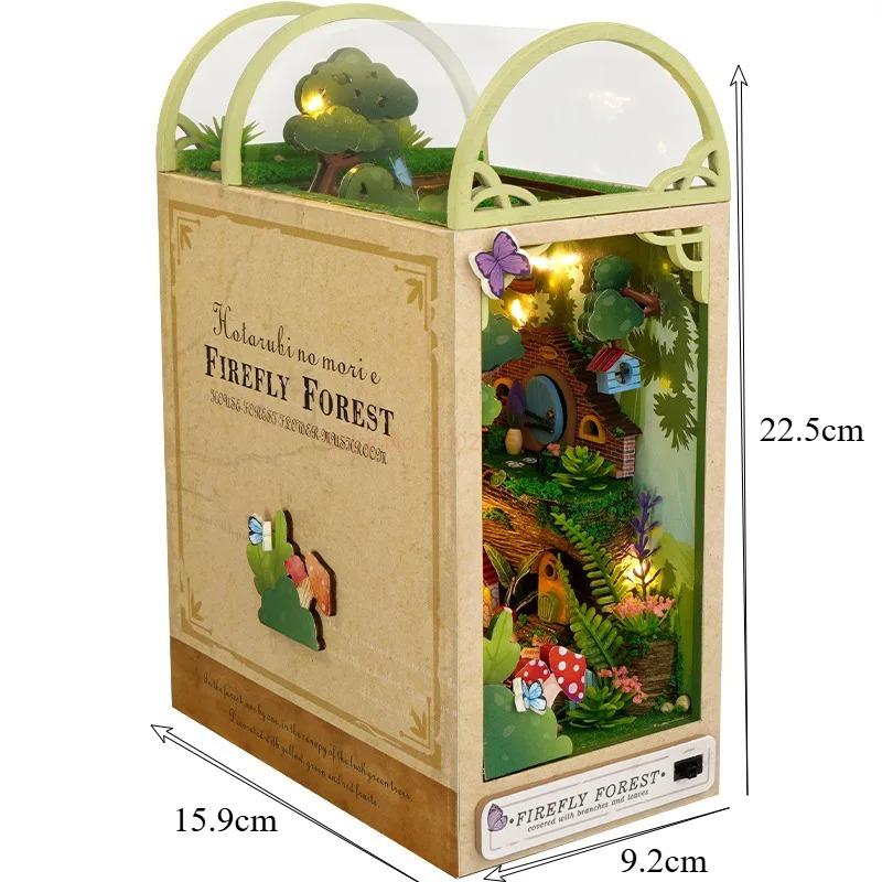 

DIY Wooden Book Nook Shelf Insert Casa Miniature House Kit Firefly Forest Bookshelf Dollhouse Bookend Assembling Toy
