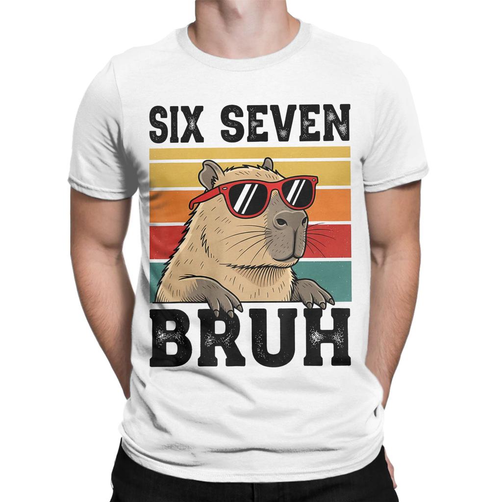 Sechs Sieben Bro 67 Meme Lustige Capybara T-Shirts Herren 100% Baumwolle Lustiges T-Shirt Rundhals T-Shirt Kurzarm Oberteile Geschenkidee