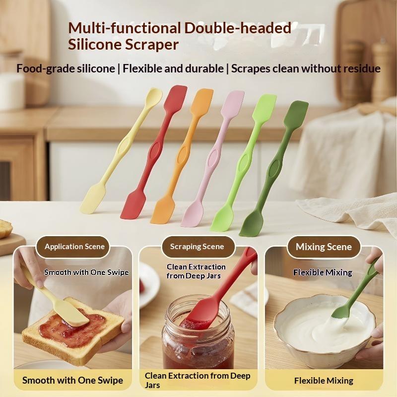 Double Ended Silicone Scraping Spoon Heat Resistant Food Grade Non-Slip Handle Utensil for Home Baking Cooking