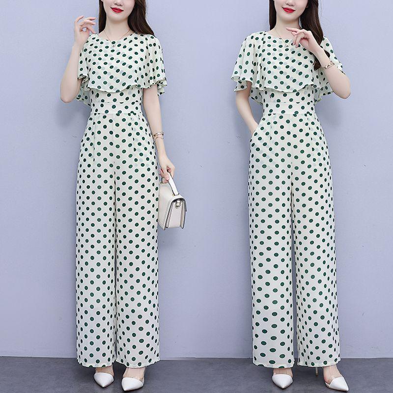 

Polka Dot Chiffon Wide-Leg Jumpsuit - Summer Fashion for Women S (85-94 jin recommended)