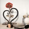 Gift Hand-forged Wrought Iron Red Metal Rose With Heart - Shaped Stand