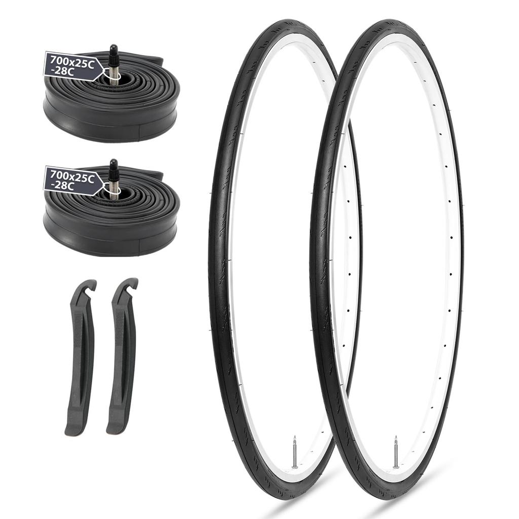 MOHEGIA 700x25C Road Bike Bicycle Tires (Set of 2): 700C 25-622mm Cross Bike Clincher - Folding Replacement Tires and Tubes