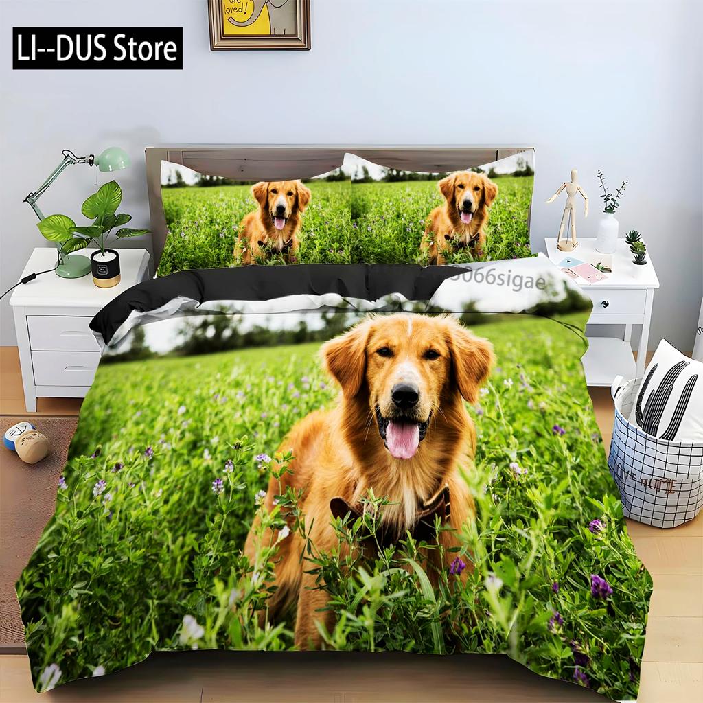 Brown Golden Retriever Duvet Cover Twin Animal Pattern Bedding Set 3 Piece Comfort Comforter Cover And 2 Pillowcases Full Size