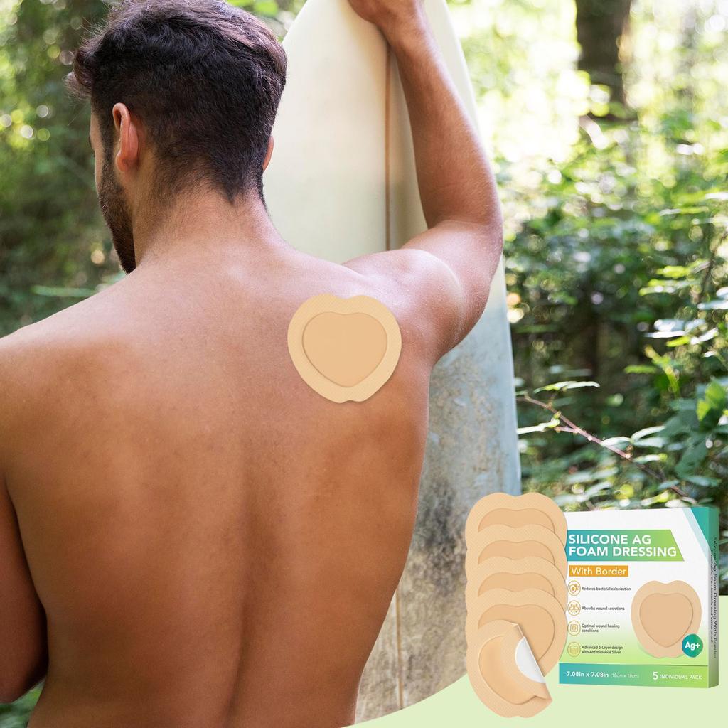 Silikonové superabsorpční krytí na rány 5 kusů, Pro pooperační rány, Proleženiny, Dekubity, Samolepicí obvazy