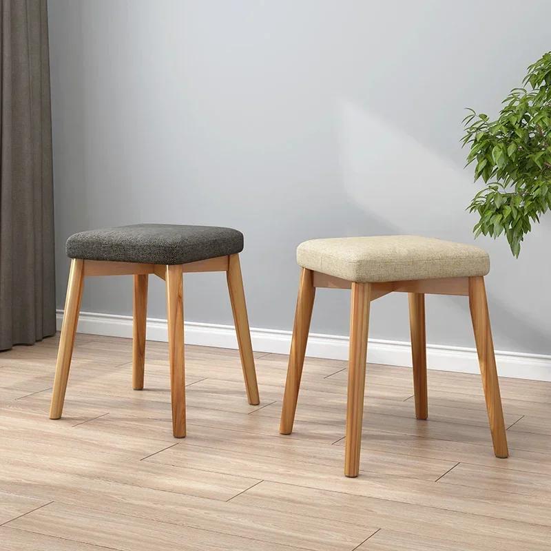Solid Wood Fabric Stool - Small Bench for Living Room, Sofa Ottomans & Shoe Changing