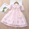 Girls Dress Cotton Cartoon Splicing Mesh Party Princess Dresses Girls Birthday Clothes