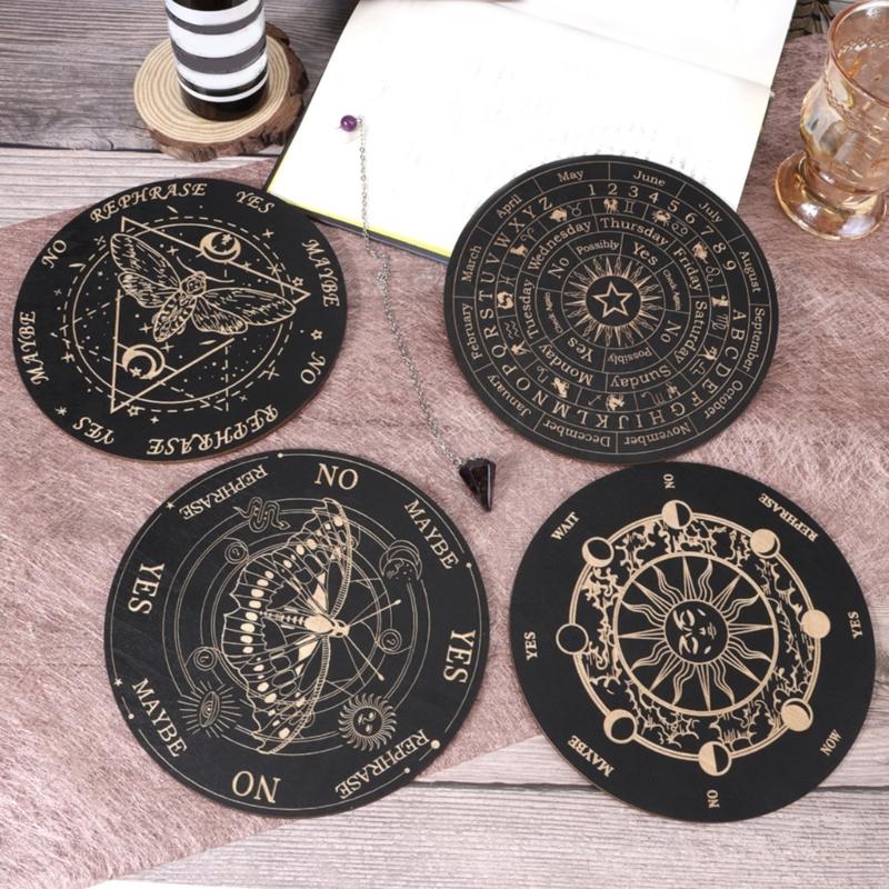 Divination Metaphysical Message Board Wooden Pendulum Board with Crystal Dowsing Pendulum Necklace Witchcrafts Supplies