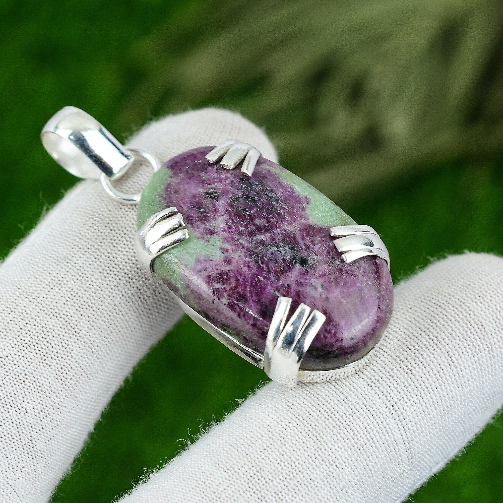 

Womens day Sale Sterling Silver Natural Ruby Zosite Bezel Handcrafted Pendant