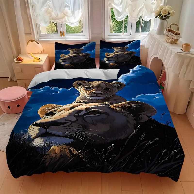 3pcs Lioness, Cub Duvet Cover Set, Soft Comfortable Duvet Cover,Guest Room (1*Duvet Cover + 2*Pillowcase, Without Core) Yy251104098