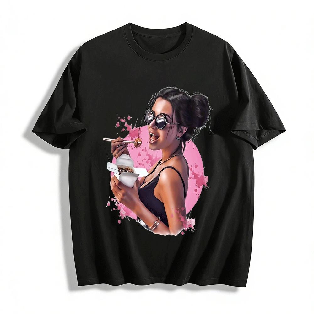 

Cool Asian Girl Food Print T-shirt Street Style Casual Top Pure cotton T-shirt XXS