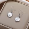 Teamer White Enamel Crescent Round Pendant Stainless Steel Dangle Earrings For Women Girls Fashion Wedding Romantic Jewelry Gift