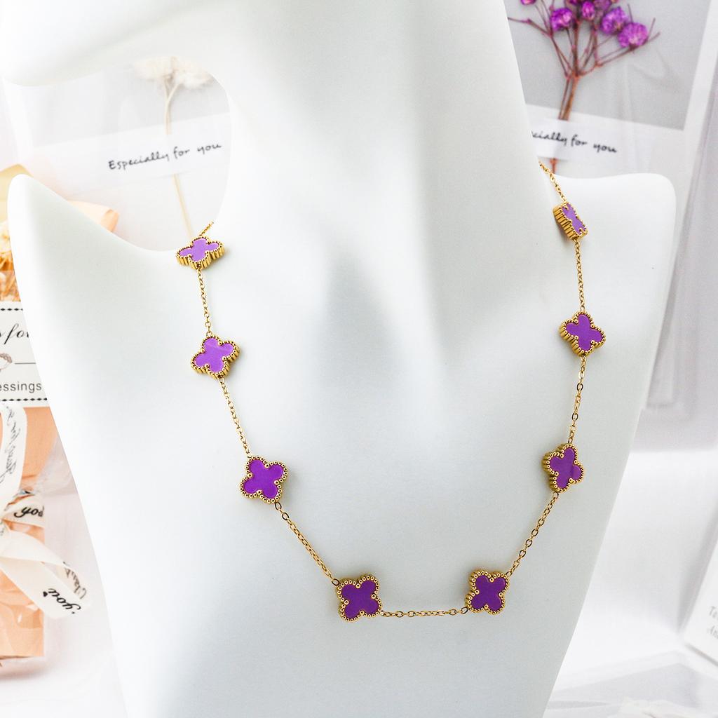 Collana con 10 Fiori Quadrifoglio Moda Lusso Leggero Ciondolo a Fiore Catena Clavicola da Donna