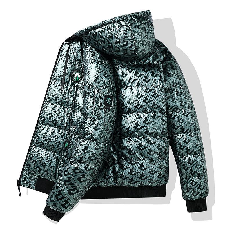 

Bright Cotton-padded Jacket Men s American Full Print Trend Casual Loose Detachable Hat Double-sided Hooded Cotton-padded Jacket 4XL