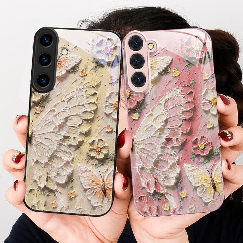 Oil Painting Butterfly For Samsung S26 S22 S8 S9 S10 S20 Ultra S21 Pro S22 Plus S23 FE S24Ultra S25 Edge S24+ Glass Phone Case
