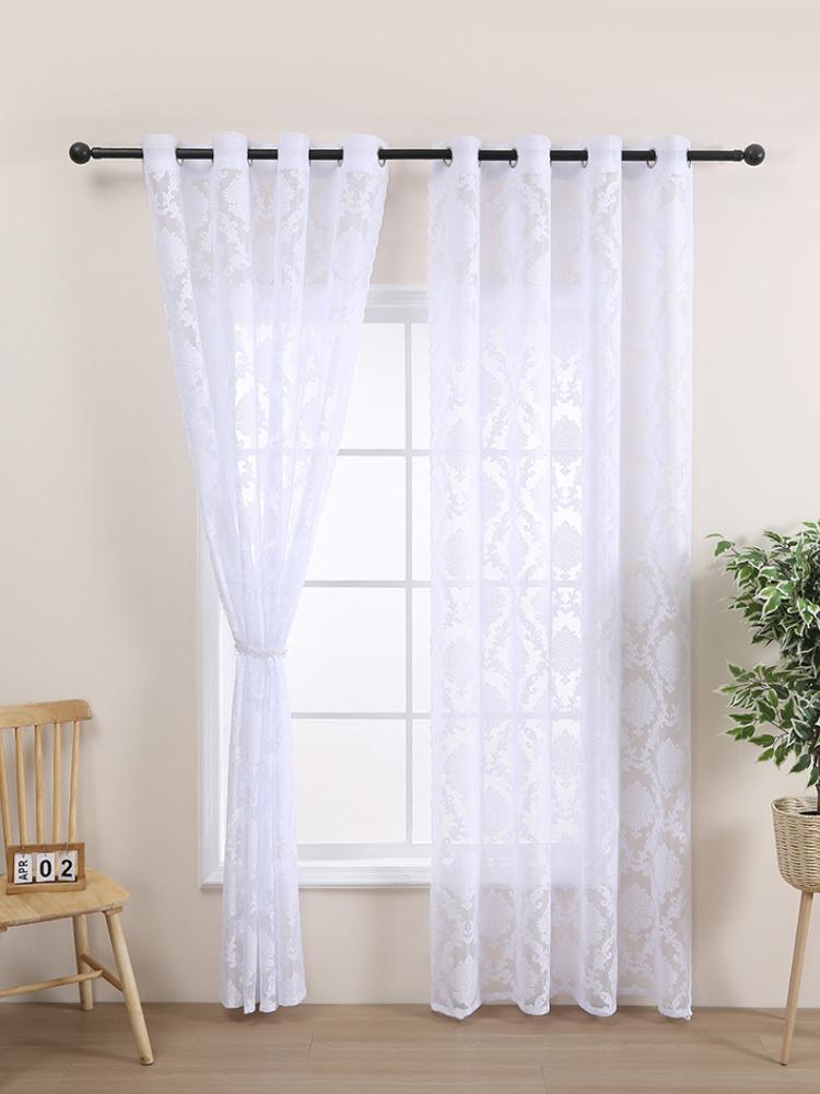 Elegant French White Lace Sheer Curtain with Floral Design - Semi-Transparent, Grommet Top for Easy Hanging - Perfect for Living Room Kitchen Privacy