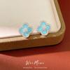 Blue Clover Flower Necklace Set With Zircon Accents Minimalist Womens Daily Wear