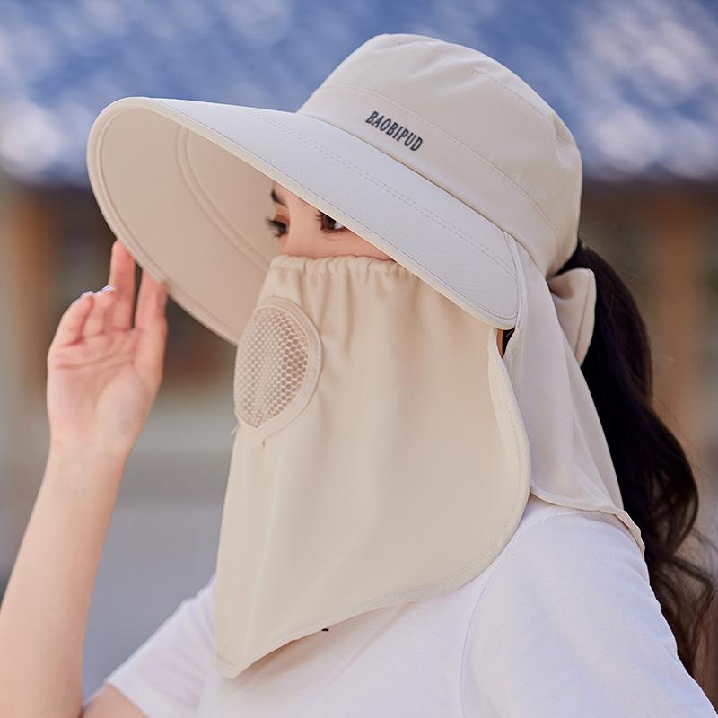 

New hat women s sunscreen hat purple line eaves breathable full face mask sun hat tea picking sun hat