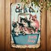 Katze in der Badewanne Blechschild x Vintage Lustige Katze Metall Wandkunst Retro Eisen Poster für Zuhause Zimmer Büro Bar Garage