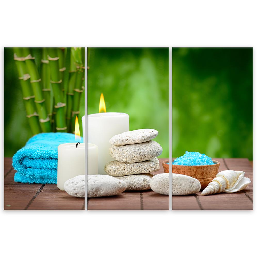 Three Piece Picture Canvas Print Zen Candle Bamboo Stone