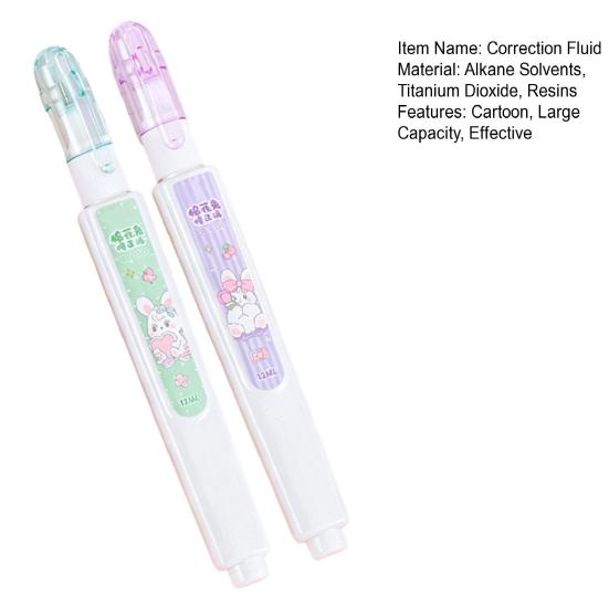 2Pcs Correction Fluid Quick-Drying White-Out Pen 12ml Large Capacity Strong Coverage Traceless Correction Pen for Students School Office Supplies