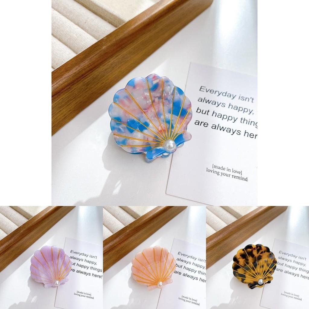 Versatile Acetate Hair Claw Clip With Elegant Shell Design And Pearls For Trendy Hairstyles