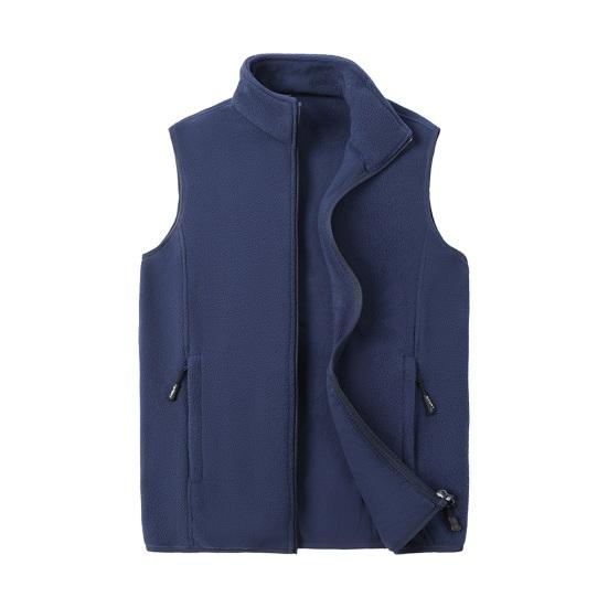 Men Polar Fleece Vest Coat Stand-Up Collar Sleeveless Double Side Pockets Waistcoat Zipper Closure Solid Color M
