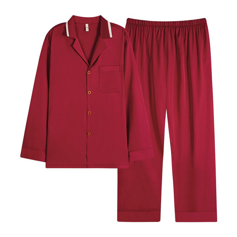 Wedding red pajamas female newlyweds spring and autumn ice silk long-sleeved natal men's loungewear suit new