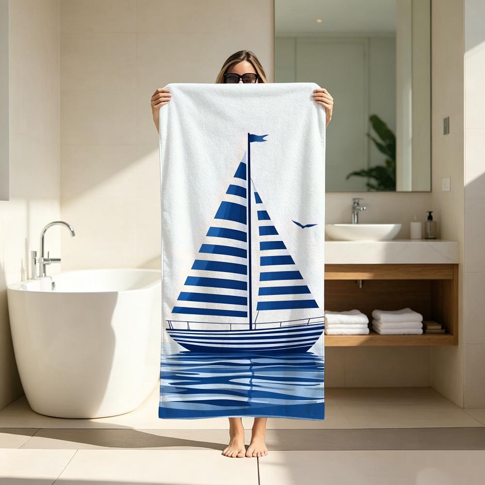 Mi nimal Sailboat Ocean Towel ultra-fine fiber quick drying absorbent bath towel, outdoor swimming sports towel
